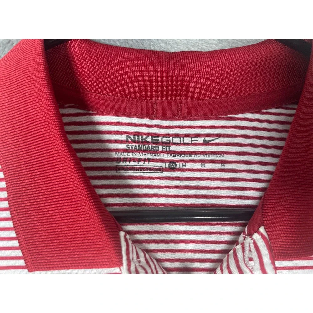 Nike Golf Mens Dri-FIT Kiawah Island Striped Polo Shirt Red White Size Medium - Picture 6 of 6